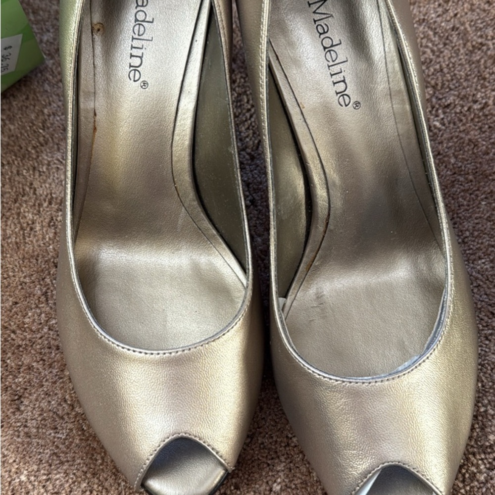 Madeline Gold Peep Toe Heels